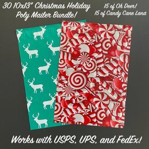 30 Holiday Christmas Poly Mailer Bundle - Reindeer and Candy Canes!